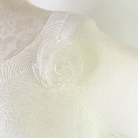 New Norton McNaughton Women's L Key Items Ivory Boat Neck Short Sleeve Sweater - Picture 5 of 8